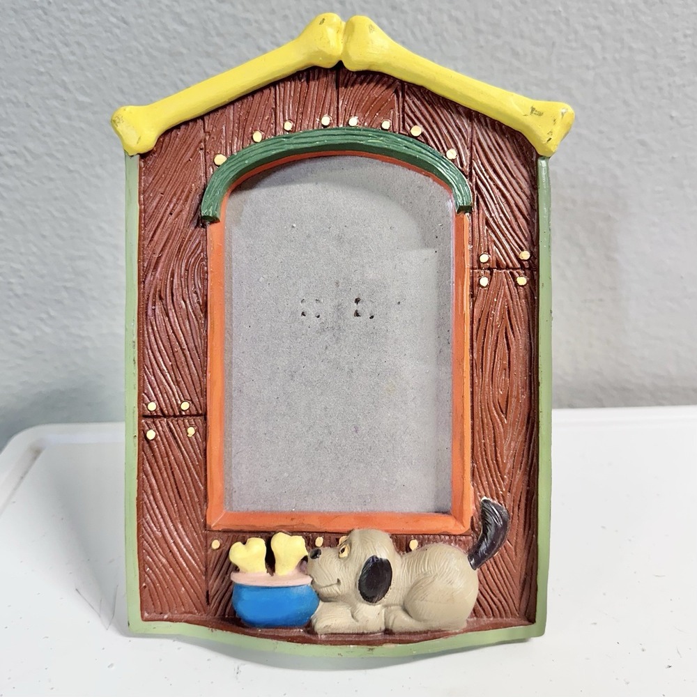 Dog House Picture Frame Bone Roof Dog Food Bowl Whimsical Pet Photo Decor